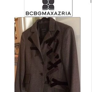BCBGMAXAZARIA retro designer Women’s Blazer Jacket Brown Tweed & Velvet